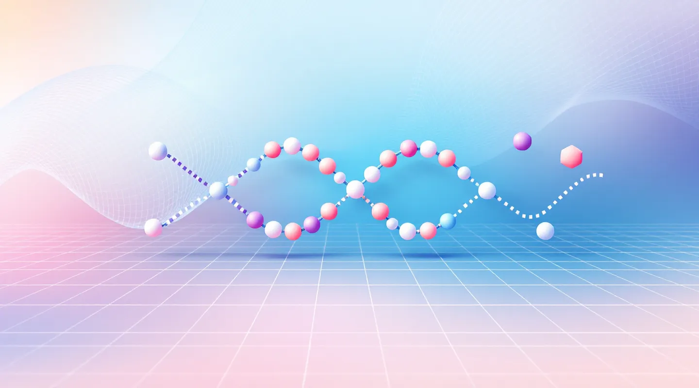 Clean schematic illustration of a 39-residue peptide chain with three abstract receptor docking forms